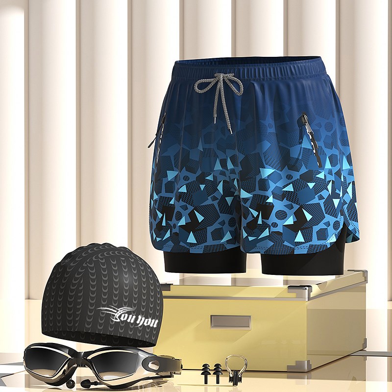 Blue Geometry + bathing cap + bathing mirror
